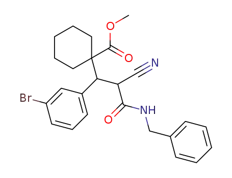 Molecular Structure of 1448002-12-7 (methyl 1-[3-(benzylamino)-1-(3-bromophenyl)-3-oxopropyl-2-cyano]cyclohexylcarboxylate)