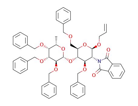 Molecular Structure of 1449761-02-7 ((2',3',4'-tri-O-benzyl-β-L-fucopyranosyl)(1→4)-allyl-3,6-di-O-benzyl-2-deoxy-2-N-phthalimido-β-D-glucopyranoside)