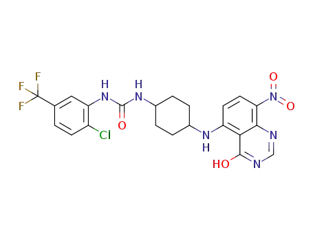 Molecular Structure of 1445768-34-2 (1-(2-chloro-5-(trifluoromethyl)phenyl)-3-(4-(4-hydroxy-8-nitroquinazolin-5-ylamino)cyclohexyl)urea)