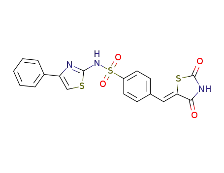 Molecular Structure of 1252066-86-6 (4-[(Z)-(2,4-dioxo-1,3-thiazolidin-5-ylidene)methyl]-N-(4-phenyl-1,3-thiazol-2-yl)benzenesulfonamide)