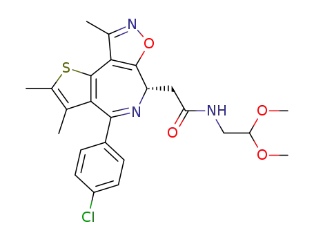 Molecular Structure of 1380089-77-9 (2-((6S)-4-(4-chlorophenyl)-2,3,9-trimethyl-6H-isoxazolo[5,4-c]thieno[2,3-e]azepin-6-yl)-N-(2,2-dimethoxyethyl)acetamide)
