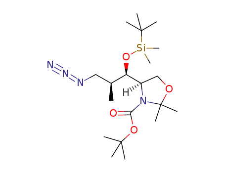 Molecular Structure of 1210418-61-3 (tert-butyl (4R)-4-((1R,2S)-3-azido-1-{[tert-butyl(dimethyl)silyl]oxy}-2-methylpropyl)-2,2-dimethyl-1,3-oxazolidine-3-carboxylate)