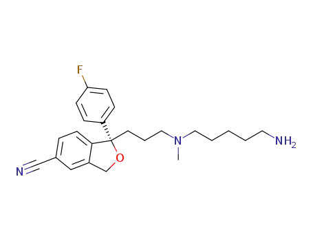 Molecular Structure of 1585941-26-9 ((S)-1-(3-((5-aminopentyl)(methyl)amino)propyl)-1-(4-fluorophenyl)-1,3-dihydroisobenzofuran-5-carbonitrile)