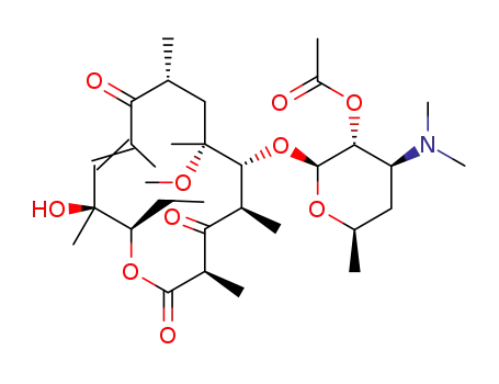 Molecular Structure of 160145-82-4 (3-De[(2,6-dideoxy-3-C-methyl-3-O-methyl-a-L-ribo-hexopyranosyl)oxy]-10,11-didehydro-11-deoxy-6-O-methyl-3-oxo-erythromycin 2'-acetate)