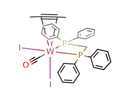 Molecular Structure of 123863-48-9 ({WI<sub>2</sub>(carbonyl)(dppm)(eta.2-but-2-yne)})