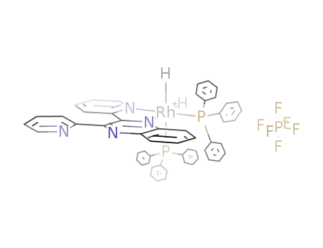 Molecular Structure of 127666-37-9 ({(2,3-bis(2-pyridyl)quinoxaline)(triphenylphosphine)2H<sub>2</sub>Rh} hexafluorophosphate)
