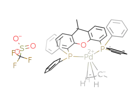 Molecular Structure of 352680-90-1 ((C<sub>5</sub>H<sub>9</sub>)Pd(4,5-bis(diphenylphosphino)-9,9-dimethylxanthene)OTf)