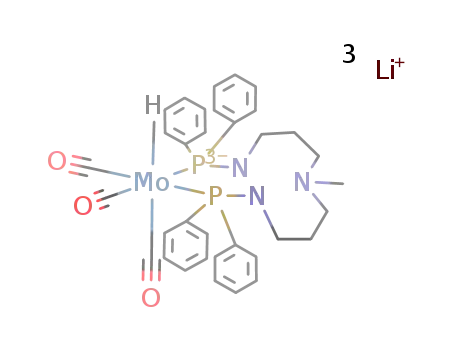 Molecular Structure of 123263-81-0 ({((C<sub>6</sub>H<sub>5</sub>)2PN(CH<sub>2</sub>)3N(CH<sub>3</sub>)(CH<sub>2</sub>)3NP(C<sub>6</sub>H<sub>5</sub>)2)Mo(CO)3H}<sup>(3-)</sup>*3Li<sup>(1+)</sup>={((C<sub>6</sub>H<sub>5</sub>)2PN(CH<sub>2</sub>)3N(CH<sub>3</sub>)(CH<sub>2</sub>)3NP(C<sub>6</sub>H<sub>5</sub>)2)Mo(CO)3H}Li<sub>3</sub>)