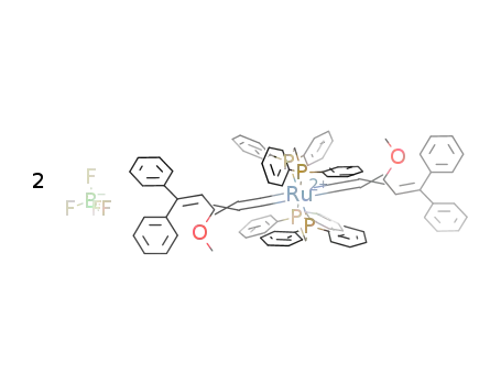 Ru((C<sub>6</sub>H<sub>5</sub>)2PCH<sub>2</sub>P(C<sub>6</sub>H<sub>5</sub>)2)2(C<sub>3</sub>(OCH<sub>3</sub>)CHC(C<sub>6</sub>H<sub>5</sub>)2)2<sup>(2+)</sup>*2BF<sub>4</sub><sup>(1-)</sup> = Ru((C<sub>6</sub>H<sub>5</sub>)2PCH<sub>2</sub>P(C<sub>6</sub>H<sub>5</sub>)2)2(C<sub>3</sub>(OCH<sub>3</sub>)CHC(C<sub>6</sub>H<sub>5</sub>)2)2(BF<sub>4</sub>)2
