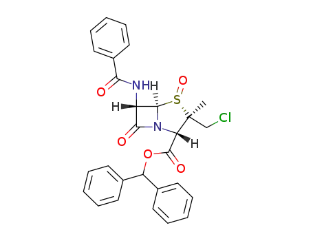 Molecular Structure of 72976-37-5 (6α-benzoylamino-10-chloro-1α-oxo-1λ<sup>4</sup>-penicillanic acid benzhydryl ester)