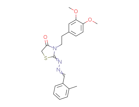 Molecular Structure of 53068-39-6 ((2E)-3-[2-(3,4-dimethoxyphenyl)ethyl]-2-[(2E)-(2-methylbenzylidene)hydrazinylidene]-1,3-thiazolidin-4-one)