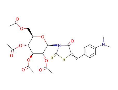 Molecular Structure of 65562-21-2 ((5Z)-5-{[4-(dimethylamino)phenyl]methylidene}-3-(2,3,4,6-tetra-O-acetylhexopyranosyl)-2-thioxo-1,3-thiazolidin-4-one)