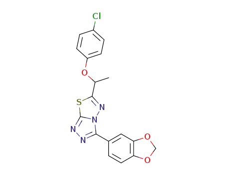Molecular Structure of 106690-22-6 (1,2,4-Triazolo[3,4-b][1,3,4]thiadiazole,
3-(1,3-benzodioxol-5-yl)-6-[1-(4-chlorophenoxy)ethyl]-)