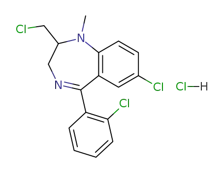 Molecular Structure of 63097-24-5 (1H-1,4-Benzodiazepine,
7-chloro-2-(chloromethyl)-5-(2-chlorophenyl)-2,3-dihydro-1-methyl-,
monohydrochloride)