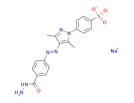 Molecular Structure of 111829-71-1 (Benzoic acid, 4-[[3,5-dimethyl-1-(4-sulfophenyl)-1H-pyrazol-4-yl]azo]-,
1-hydrazide, monosodium salt)