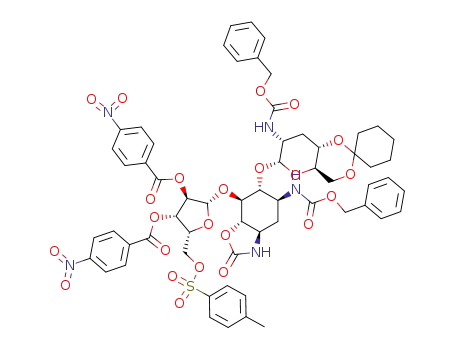 1<i>L</i>-<i>N</i><sup>1</sup>-benzyloxycarbonyl-<i>O</i><sup>6</sup>-(2-benzyloxycarbonylamino-<i>O</i><sup>4</sup>,<i>O</i><sup>6</sup>-cyclohexane-1,1-diyl-α-<i>D</i>-<i>ribo</i>-2,3-dideoxy-hexopyranosyl)-<i>O</i><sup>5</sup>-[<i>O</i><sup>2</sup>,<i>O</i><sup>3</sup>-bis-(4-nitro-benzoyl)-<i>O</i><sup>5</sup>-(toluene-4-sulfonyl)-β-<i>D</i>-xylofuranosyl]-<i>N</i><sup>3</sup>,<i>O</i><sup>4</sup>-carbonyl-2-deoxy-streptamine