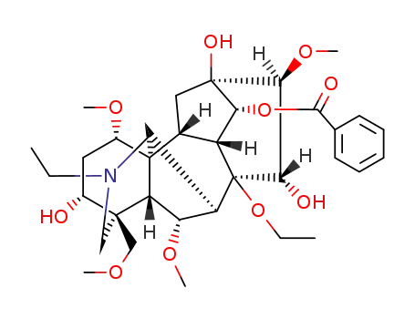 Molecular Structure of 124256-81-1 ((15<i>S</i>,16<i>S</i>)-8-ethoxy-20-ethyl-14α-benzoyloxy-1α,6α,16-trimethoxy-4-methoxymethyl-aconitane-3α,13,15-triol)