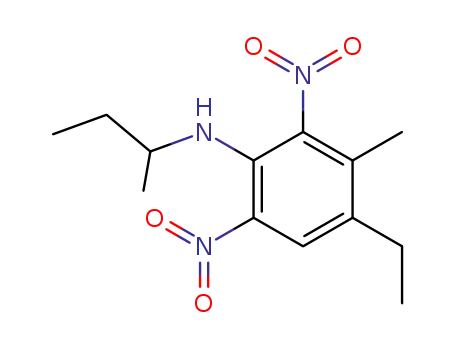 Molecular Structure of 64123-36-0 (Benzenamine, 4-ethyl-3-methyl-N-(1-methylpropyl)-2,6-dinitro-)