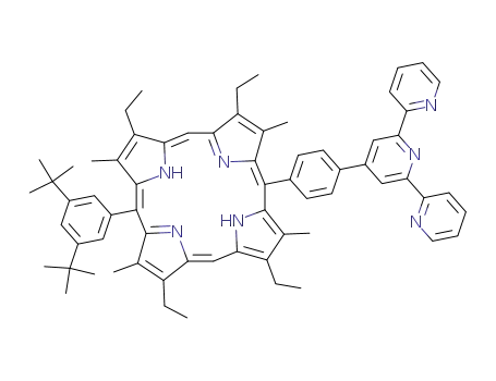 Molecular Structure of 138253-32-4 ((1Z,4Z,9Z,15Z)-5-(3,5-Di-tert-butyl-phenyl)-2,8,12,18-tetraethyl-3,7,13,17-tetramethyl-15-(4-[2,2';6',2'']terpyridin-4'-yl-phenyl)-porphyrin)