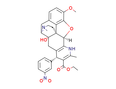(6R,6aS,8R,12R,12aS)-(-)-1,12-Epoxy-5,6,6a,7,8,11-hexahydro-6a-hydroxy-6,12a-iminoethano-2-methoxy-10,15-dimethyl-8-(3-nitrophenyl)-(12H)-naphtho<2,1-g>chinolin-9-carbonsaeureethylester