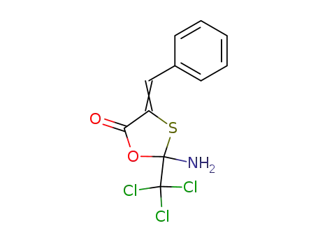 Molecular Structure of 139765-64-3 (1,3-Oxathiolan-5-one, 2-amino-4-(phenylmethylene)-2-(trichloromethyl)-)