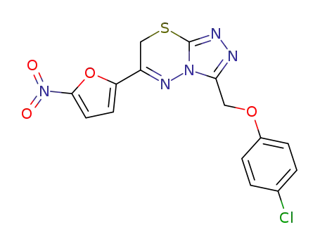 Molecular Structure of 118794-65-3 (3-(4-Chloro-phenoxymethyl)-6-(5-nitro-furan-2-yl)-7H-[1,2,4]triazolo[3,4-b][1,3,4]thiadiazine)