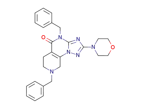 Molecular Structure of 121079-84-3 (6,10-dibenzyl-2-morpholino-5,6,7,8-tetrahydropyrido<4,3-e>-1,2,4-triazolo<1,5-a>pyrimidin-9(10H)-one)