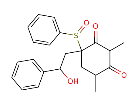 4-Benzenesulfinyl-4-(2-hydroxy-2-phenyl-ethyl)-2,6-dimethyl-cyclohexane-1,3-dione