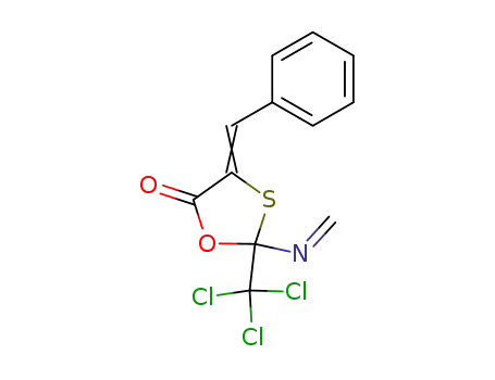Molecular Structure of 139765-66-5 (1,3-Oxathiolan-5-one,
2-(methyleneamino)-4-(phenylmethylene)-2-(trichloromethyl)-)