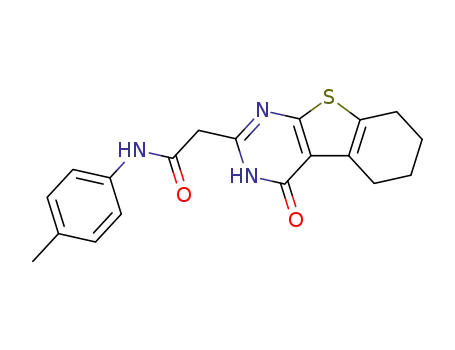 Molecular Structure of 105544-43-2 (2-(4-Oxo-3,4,5,6,7,8-hexahydro-benzo[4,5]thieno[2,3-d]pyrimidin-2-yl)-N-p-tolyl-acetamide)