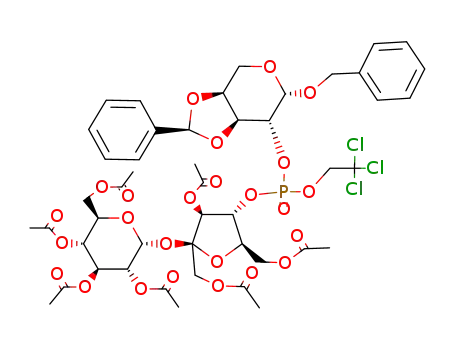 Molecular Structure of 110435-00-2 ((2,3,4,6,1',3',6'-Hepta-O-acetylsucrose-4')(exo-benzyl-3,4-O-benzyliden-β-L-arabinopyranosid-2)(2,2,2-trichlorethyl)phosphat)