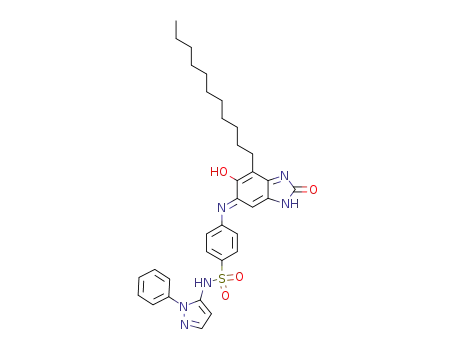 Molecular Structure of 93072-85-6 (Benzenesulfonamide,
4-[(2,3-dihydro-6-hydroxy-2-oxo-7-undecyl-5H-benzimidazol-5-ylidene)
amino]-N-(1-phenyl-1H-pyrazol-5-yl)-)