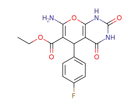 2H-Pyrano[2,3-d]pyrimidine-6-carboxylic acid,
7-amino-5-(4-fluorophenyl)-1,3,4,5-tetrahydro-2,4-dioxo-, ethyl ester