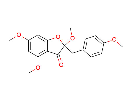 Molecular Structure of 62861-01-2 (3(2H)-Benzofuranone, 2,4,6-trimethoxy-2-[(4-methoxyphenyl)methyl]-)