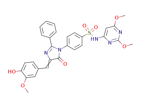 Molecular Structure of 134144-03-9 (N-(2,6-Dimethoxy-pyrimidin-4-yl)-4-{4-[1-(4-hydroxy-3-methoxy-phenyl)-meth-(Z)-ylidene]-5-oxo-2-phenyl-4,5-dihydro-imidazol-1-yl}-benzenesulfonamide)