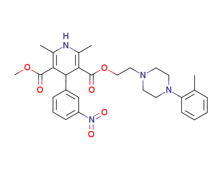 Molecular Structure of 90096-00-7 (3,5-Pyridinedicarboxylic acid,
1,4-dihydro-2,6-dimethyl-4-(3-nitrophenyl)-, methyl
2-[4-(2-methylphenyl)-1-piperazinyl]ethyl ester)