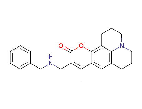 Molecular Structure of 142878-50-0 (9-(Benzylamino-methyl)-8-methyl-2,3,5,6-tetrahydro-1H,4H-11-oxa-3a-aza-benzo[de]anthracen-10-one)
