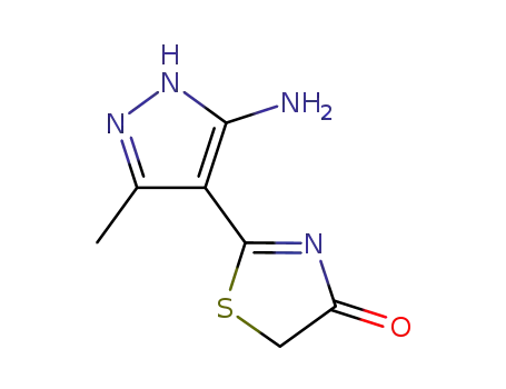 Molecular Structure of 141763-70-4 (4(5H)-Thiazolone, 2-(3-amino-5-methyl-1H-pyrazol-4-yl)-)