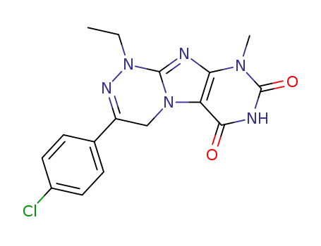 Molecular Structure of 105798-30-9 (3-(4-Chloro-phenyl)-1-ethyl-8-methyl-1,4-dihydro-8H-1,2,4a,6,8,9-hexaaza-fluorene-5,7-dione)