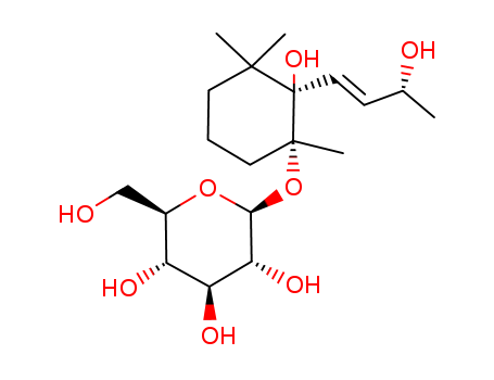 Molecular Structure of 104056-83-9 (b-D-Glucopyranoside,(1R,2R)-2-hydroxy-2-[(1E,3R)-3-hydroxy-1-buten-1-yl]-1,3,3-trimethylcyclohexyl)