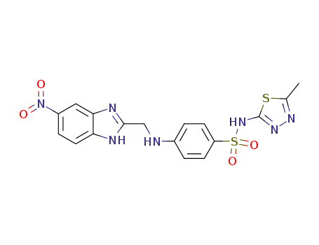 Molecular Structure of 107090-30-2 (N-(5-Methyl-[1,3,4]thiadiazol-2-yl)-4-[(5-nitro-1H-benzoimidazol-2-ylmethyl)-amino]-benzenesulfonamide)