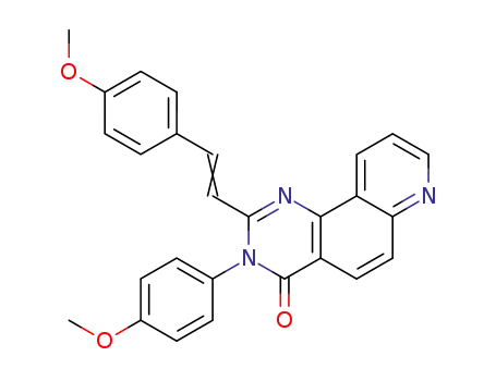 Molecular Structure of 91118-90-0 (Pyrido[2,3-h]quinazolin-4(3H)-one,
3-(4-methoxyphenyl)-2-[2-(4-methoxyphenyl)ethenyl]-, (E)-)