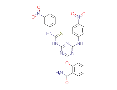 Molecular Structure of 132818-63-4 (2-{4-(4-Nitro-phenylamino)-6-[3-(3-nitro-phenyl)-thioureido]-[1,3,5]triazin-2-yloxy}-benzamide)