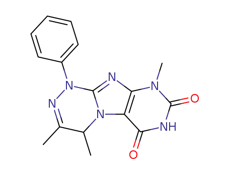 Molecular Structure of 106087-32-5 (3,4,9-trimethyl-1-phenyl-1,4-dihydro[1,2,4]triazino[3,4-f]purine-6,8(7H,9H)-dione)