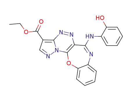 Molecular Structure of 116507-28-9 (9-ethoxycarbonyl-6-(o-hydroxyphenyl)aminopyrazolo<1',5':3,4><1,2,4>triazino<5,6-b><1,5>benzoxazepine)