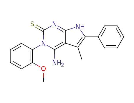 Molecular Structure of 139356-59-5 (2H-Pyrrolo[2,3-d]pyrimidine-2-thione,
4-amino-1,3-dihydro-3-(2-methoxyphenyl)-5-methyl-6-phenyl-)