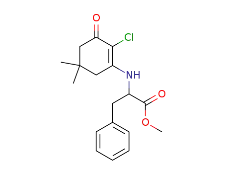 Molecular Structure of 137957-25-6 (L-Phenylalanine, N-(2-chloro-5,5-dimethyl-3-oxo-1-cyclohexen-1-yl)-,
methyl ester)