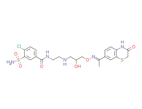 Molecular Structure of 136291-86-6 (4-Chloro-N-(2-{2-hydroxy-3-[1-(3-oxo-3,4-dihydro-2H-benzo[1,4]thiazin-7-yl)-eth-(E)-ylideneaminooxy]-propylamino}-ethyl)-3-sulfamoyl-benzamide)