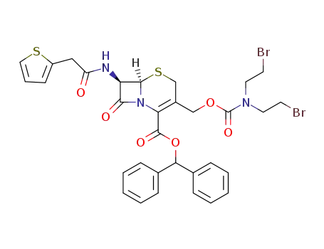 (6R,7R)-3-{[Bis-(2-bromo-ethyl)-carbamoyloxy]-methyl}-8-oxo-7-(2-thiophen-2-yl-acetylamino)-5-thia-1-aza-bicyclo[4.2.0]oct-2-ene-2-carboxylic acid benzhydryl ester