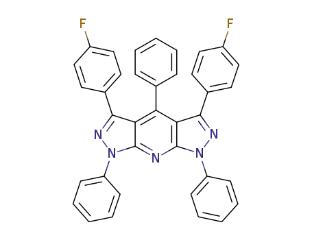 Molecular Structure of 78868-62-9 (3,5-Bis-(4-fluoro-phenyl)-1,4,7-triphenyl-1,7-dihydro-dipyrazolo[3,4-b;4',3'-e]pyridine)